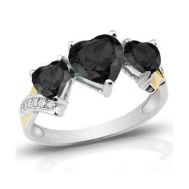 Pierścionek Srebrny Trzy Czarne Serca