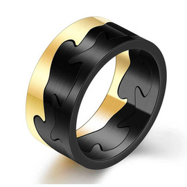 Obrączka  Złoto Czarna Puzzle ze Stali Szlachetnej