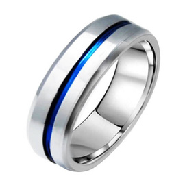 Obrączka z Wolframu z Niebieskim Paskiem