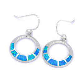 Srebrne Kolczyki Koła z Niebieskim Opalem