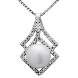 Srebrna Zawieszka z Białą Perłą i Cyrkoniami