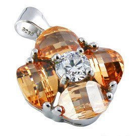Srebrny Wisiorek Kwiat Pomarańczowe Kamienie