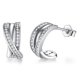 Srebrne Kolczyki Przeplatane Cyrkoniami