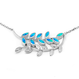 Srebrny Naszyjnik Liście z Niebieskim Opalem