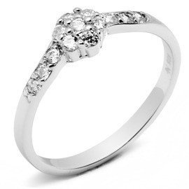 Srebrny Pierścionek Kwiat z Białymi Kamieniami