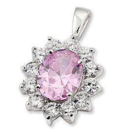 Zawieszka Srebrna z Owalną Różową Cyrkonią
