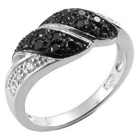 Srebrny Pierścionek Biało Czarne Cyrkonie