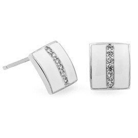 Srebrne Kolczyki Biale Wysadzane Cyrkonianmi