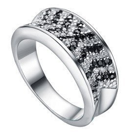 Pierścionek Srebrny Białe i Czarne Cyrkonie