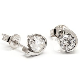 Srebrne Kolczyki z Okrągłą Białą Cyrkonią