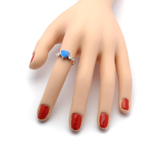 Srebrny Pierścionek Serce z Opalem i Cyrkoniami