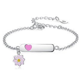 Bransoletka Srebrna z Różowym Kwiatuszkiem