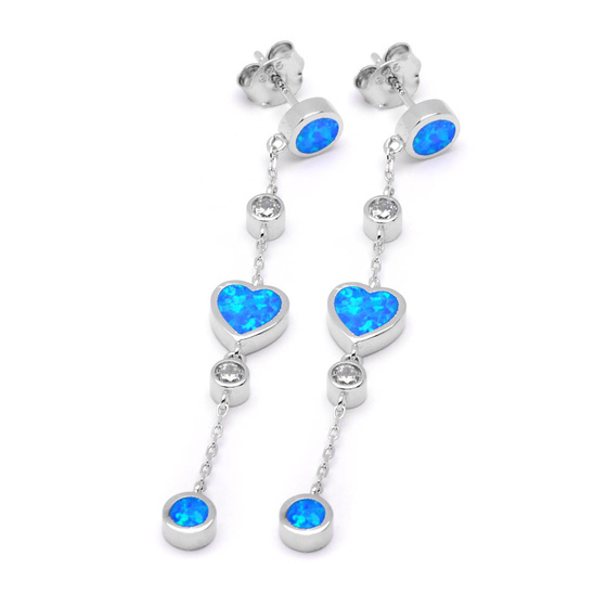 Srebrne Kolczyki Serce z Niebieskim Opalem
