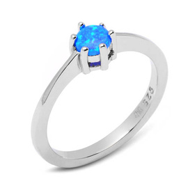 Srebrny Pierścionek z Okragłym Niebieskim Opalem