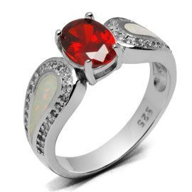 Srebrna Obrączka z Białym Opalem i Cyrkoniami