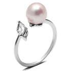Pierścionek Srebrny z Szarą Perłą i Cyrkonią