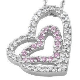 Srebrna Zawieszka Dwa Serca Białe i Różowe