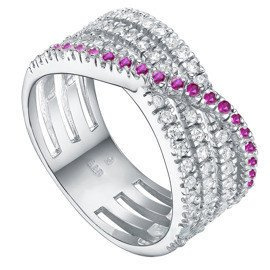 Obrączka Srebrna Przeplatana Rubinowe Cyrkonie
