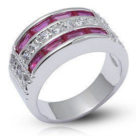 Srebrny Obrączka Wysadzana Rubinowymi Cyrkoniami