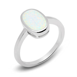 Srebrny Pierścionek Kształt Owalny z Białym Opalem