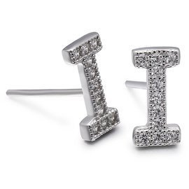 Srebrne Kolczyki Literki I z Cyrkoniami