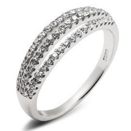 Pierścionek Srebrny Trzy Rzędy Białych Cyrkoni