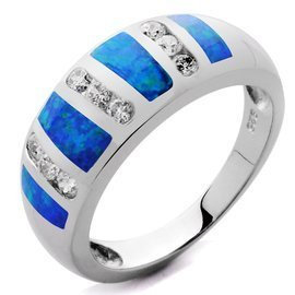 Srebrna Obrączka z Niebieskim Opalem i Cyrkoniami