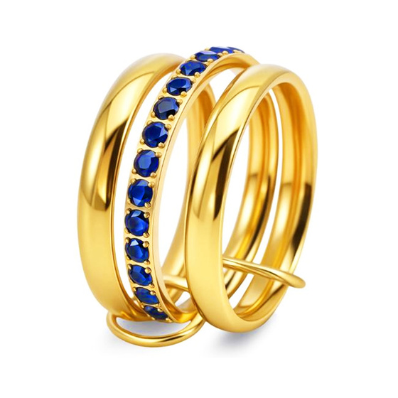 Pierścionek Trzy Obrączki z Szafirowymi Cyrkoniami