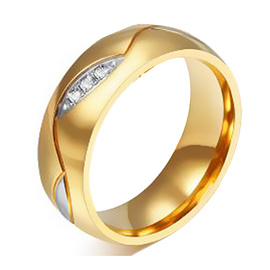 Złota Obrączka ze Stali Szlachetnej z Cyrkoniami