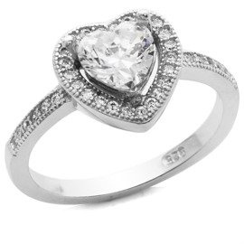 Srebrny Pierścionek z Białym Serduszkiem