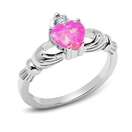 Srebrny Pierścionek Różowe Serce z Rękami