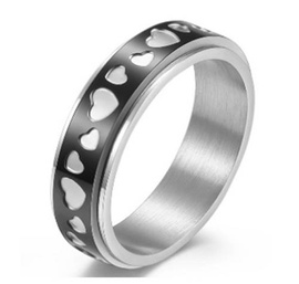 Czarna Obrączka z Sercami ze Stali Szlachetnej