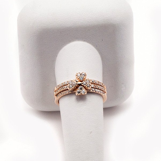 Potrójny Pierścionek Srebrny Pozłacany Koniczynka