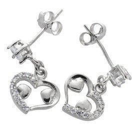 Kolczyki Srebrne Serduszka z Białymi Cyrkoniami