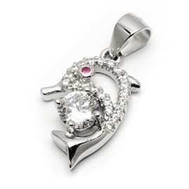 Zawieszka Srebrna Delfin z Białymi Cyrkoniami