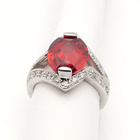 Pierścionek Srebrny Czerwona Owalna Cyrkonia