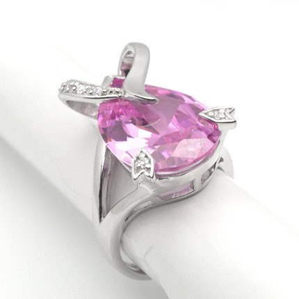 Pierścionek Srebrny Duża Różowa Cyrkonia