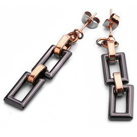 Złote Kolczyki z Czarną Ceramiką Stal Chirurgiczna