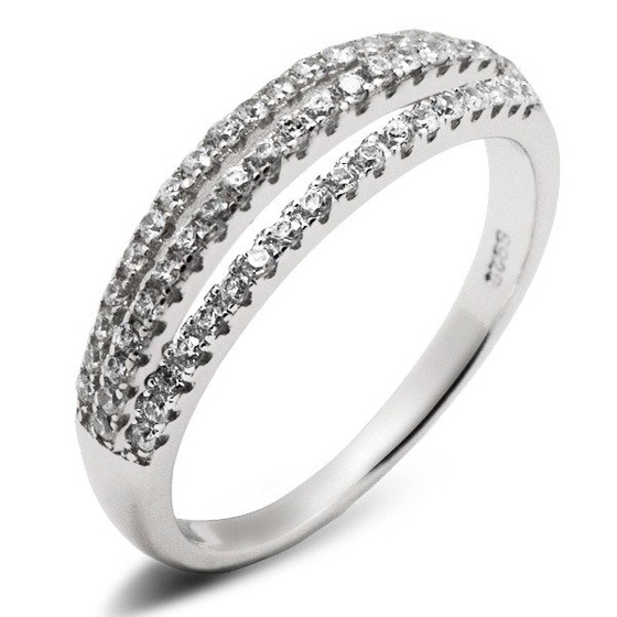 Pierścionek Srebrny Trzy Rzędy Białych Cyrkoni