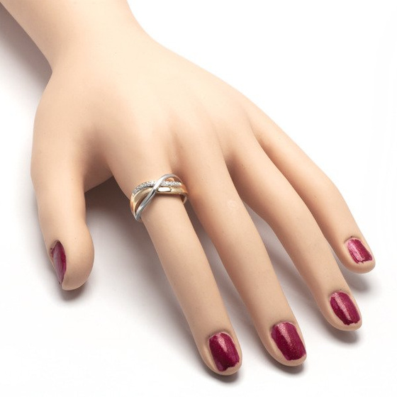 Złota Obrączka Pierścionek Przeplatany Brylanty