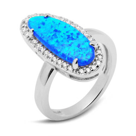 Srebrny Pierścionek Kwiatuszek z Niebieskim Opalem