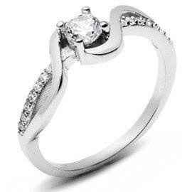 Pierścionek Srebrny Wysadzany Białymi Cyrkoniami