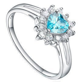 Pierścionek Srebrny Serce Cyrkonia Akwamarynu