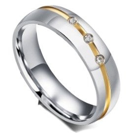 Obrączka z Cyrkoniami Stal Szlachetna Złoty Pasek