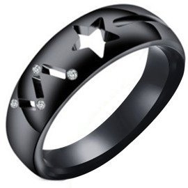 Czarna Obrączka ze Stali Szlachetnej z Cyrkoniami