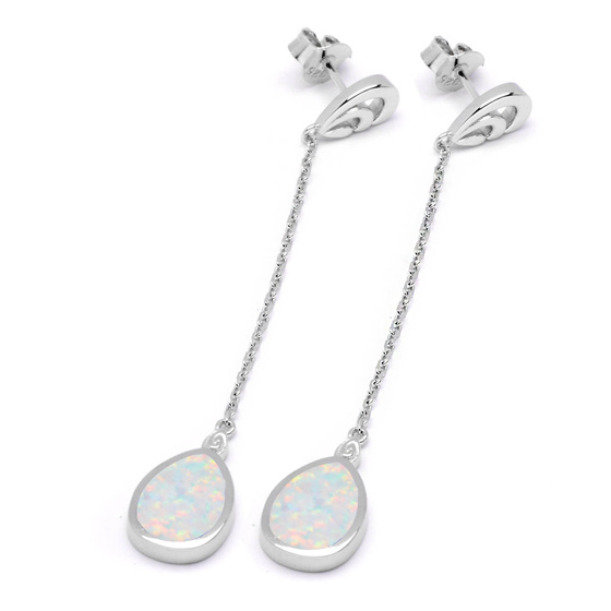 Srebrne Kolczyki na Łańcuszku z Białym Opalem