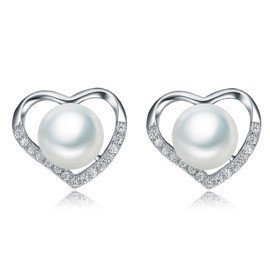 Srebrne Kolczyki Serduszka z Perłami