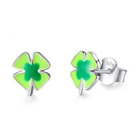 Srebrne Kolczyki Zielone Koniczynki