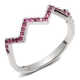 Srebrny Pierścionek Zygzak z Rubinowymi Cyrkoniami