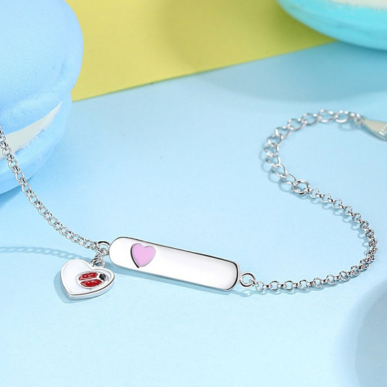 Bransoletka Srebrna Serce z Biedronką